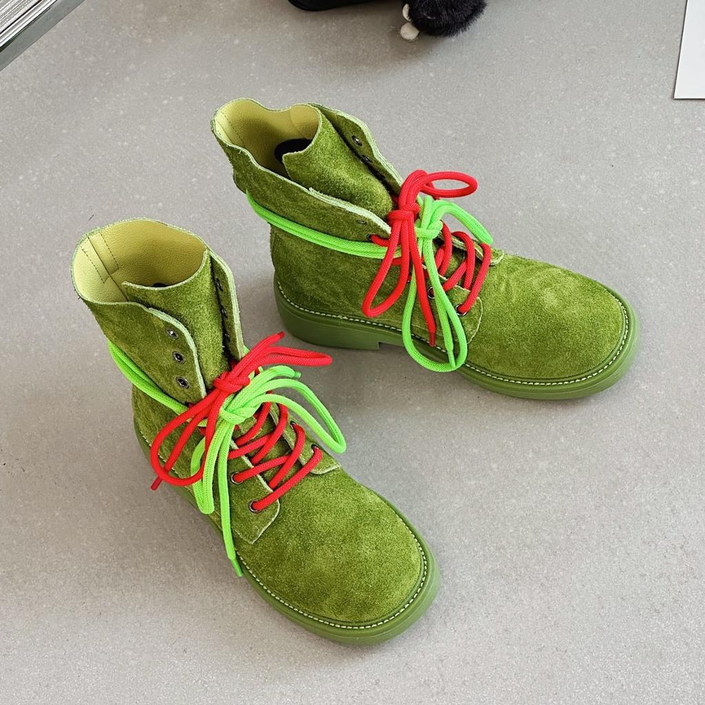 Retro matte leather thick-soled Martin boots women's 2025 spring and summer new double shoelaces versatile short locomotive boots thin boots