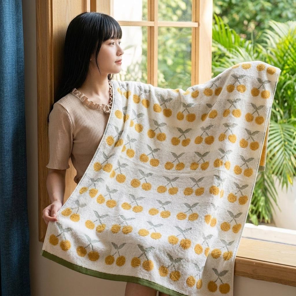 Large Grade A Yarn-Dyed Jacquard Cotton Bath Towel - Thick, Absorbent, Adult Style