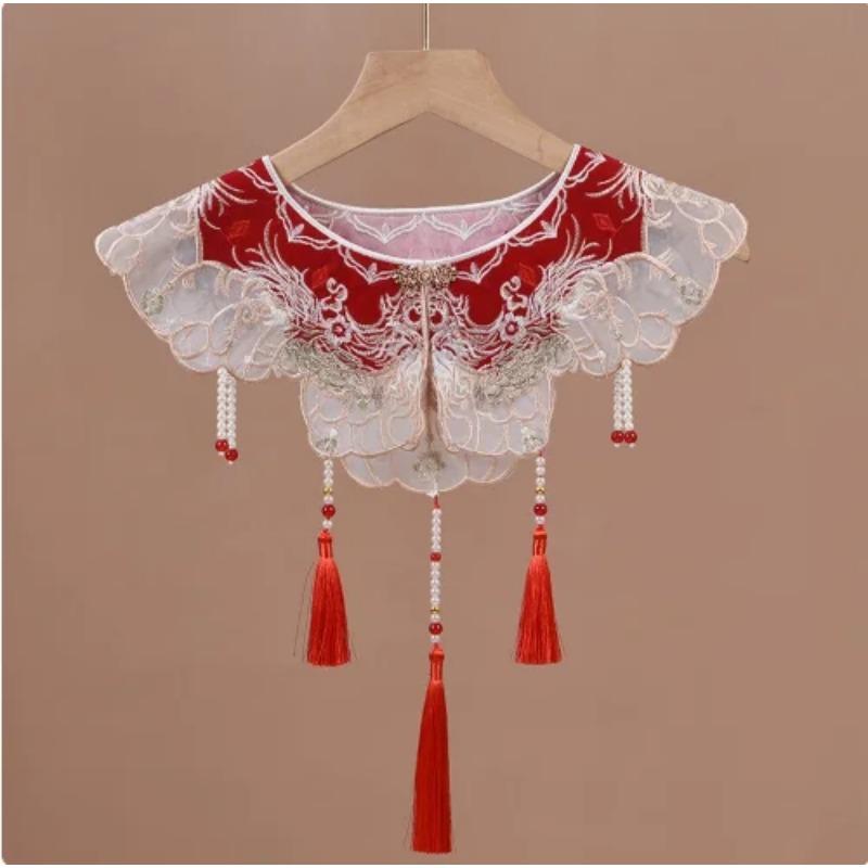 Chinese Ancient Style Embroidered Fake Collar Tassel Pendant Shawl