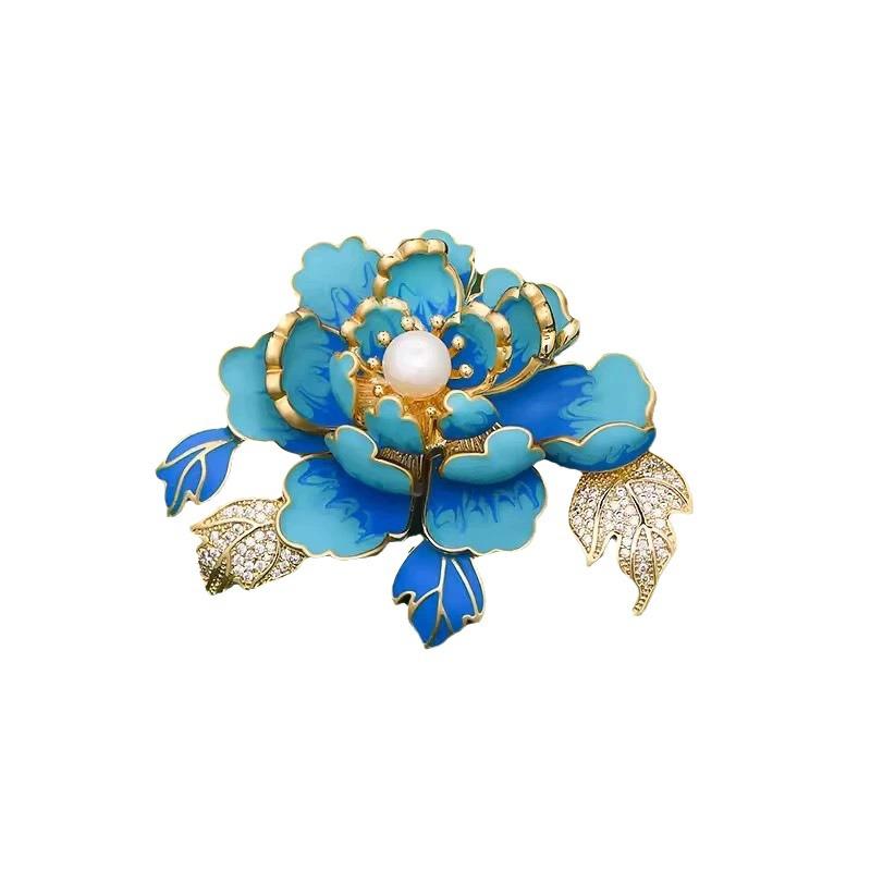 Vintage Peony Pearl Fan Brooch: Elegant Retro Flower Pin for Women’s Suits