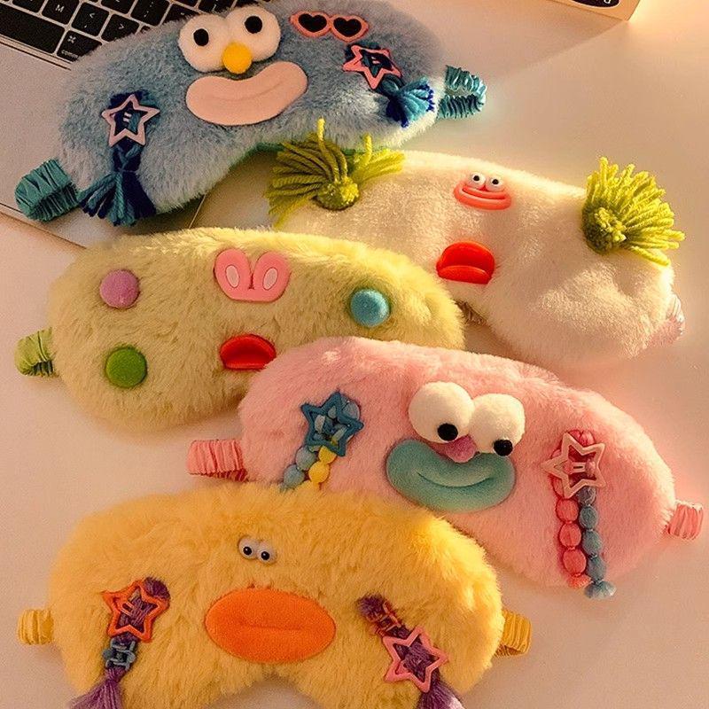Cute Cartoon Plush Blackout Eye Mask for Women and Students - Relieve Eye Fatigue During Sleep in Autumn and Winter.