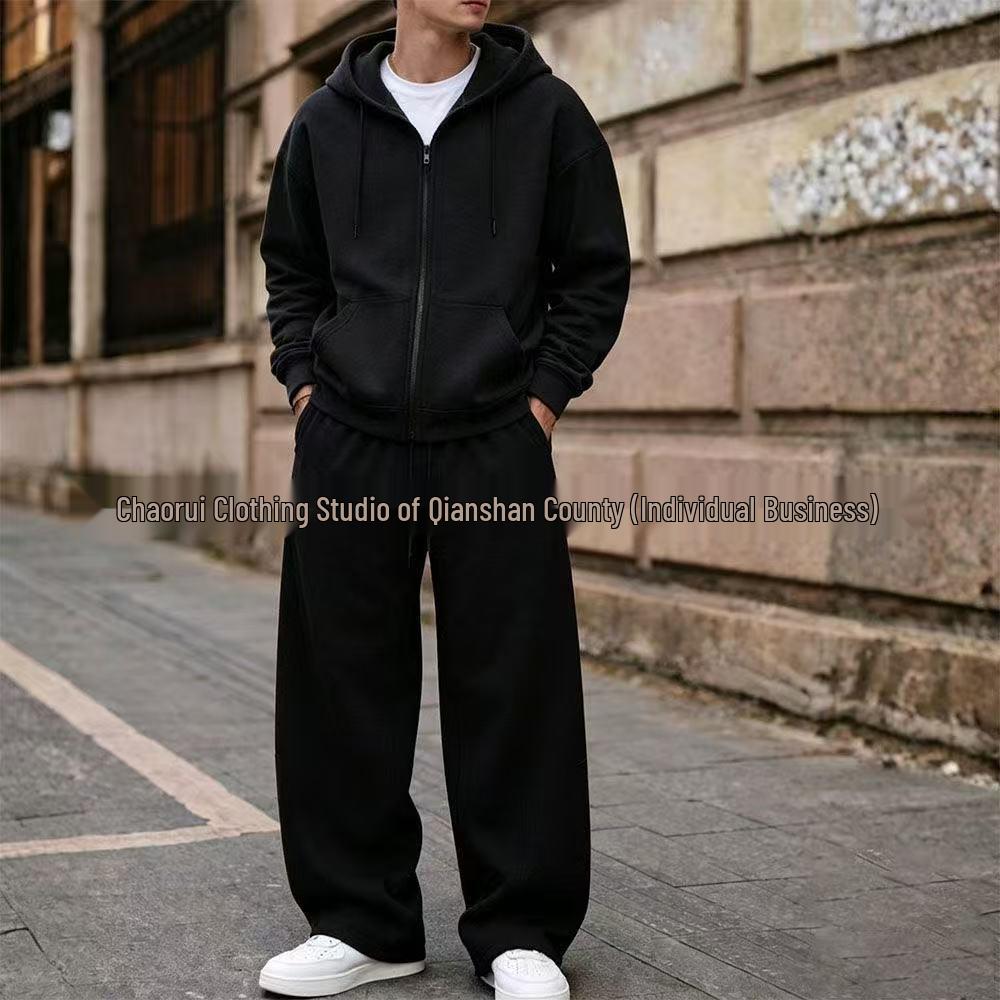 Completo con Felpa con Cappuccio e Zip e Pantaloni a Gamba Larga Unisex - Colore Unito, Stile Europeo/Americano, Autunno/Inverno 2026
