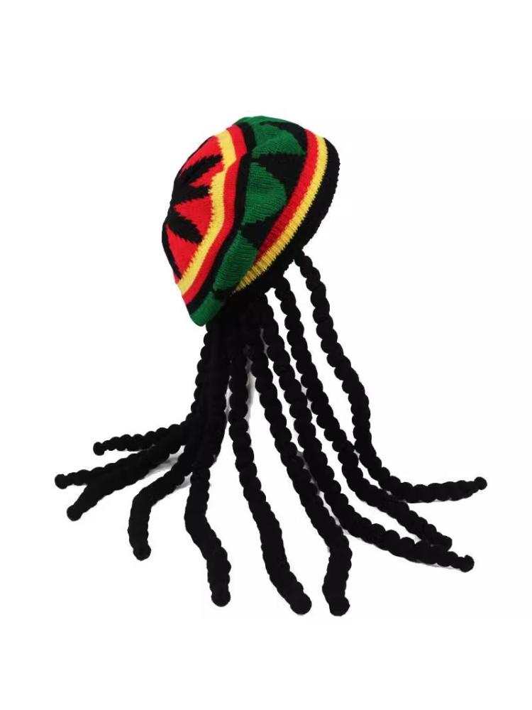 New Unisex Knitted Braid Hat Jamaican Bob Rasta Beanie Hats Hip Hop Cap Dreadlocks Wig Bob Marley Caribbean Fancy Dress Hat