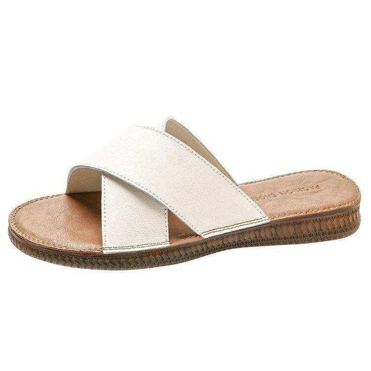 Cow tendon bottom slippers summer wear student one-word drag soft bottom non-slip beach cool slippers tide