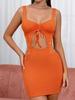 Lace suspender dress, European and American sexy backless waist hollow hip-wrapped short dress