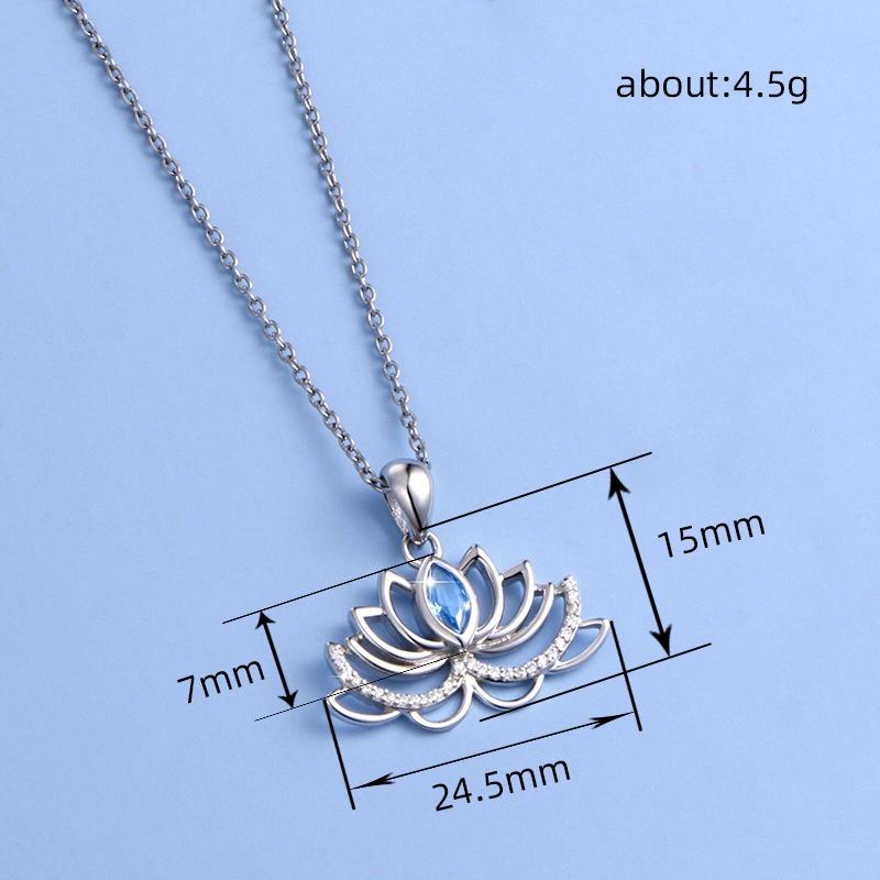 Lotus Flower Pendant Necklace for Women, Blue Crystal Yoga Inspired Necklace, Sparkling Floral Jewelry