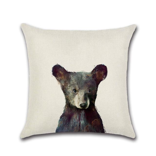 Cute Cartoon Rabbit Printed Cushion Cover Cotton Linen Bear Owl Pillow Case Sofa Decorative Pillowcases Cover Funda De Almohada