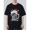 Men's Black T-Shirt Christmas Beer Mug With Santa Hat Print Its The Most Wonderful Time For A Beer Holiday Party Casual Wear