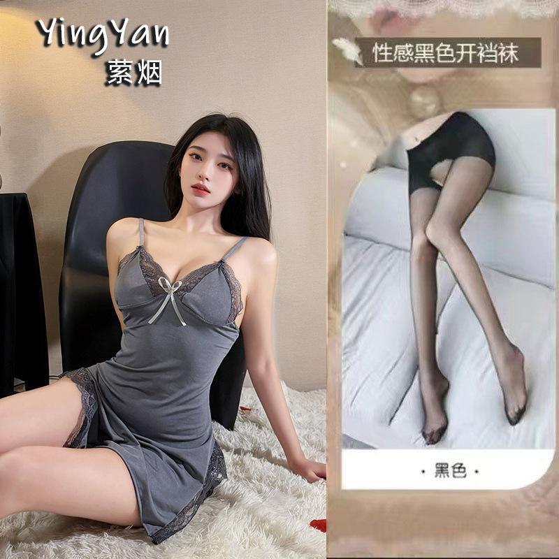 European and American erotic underwear high-end large size sexy female mood split lace suspender nightdress qqny pure desire wind