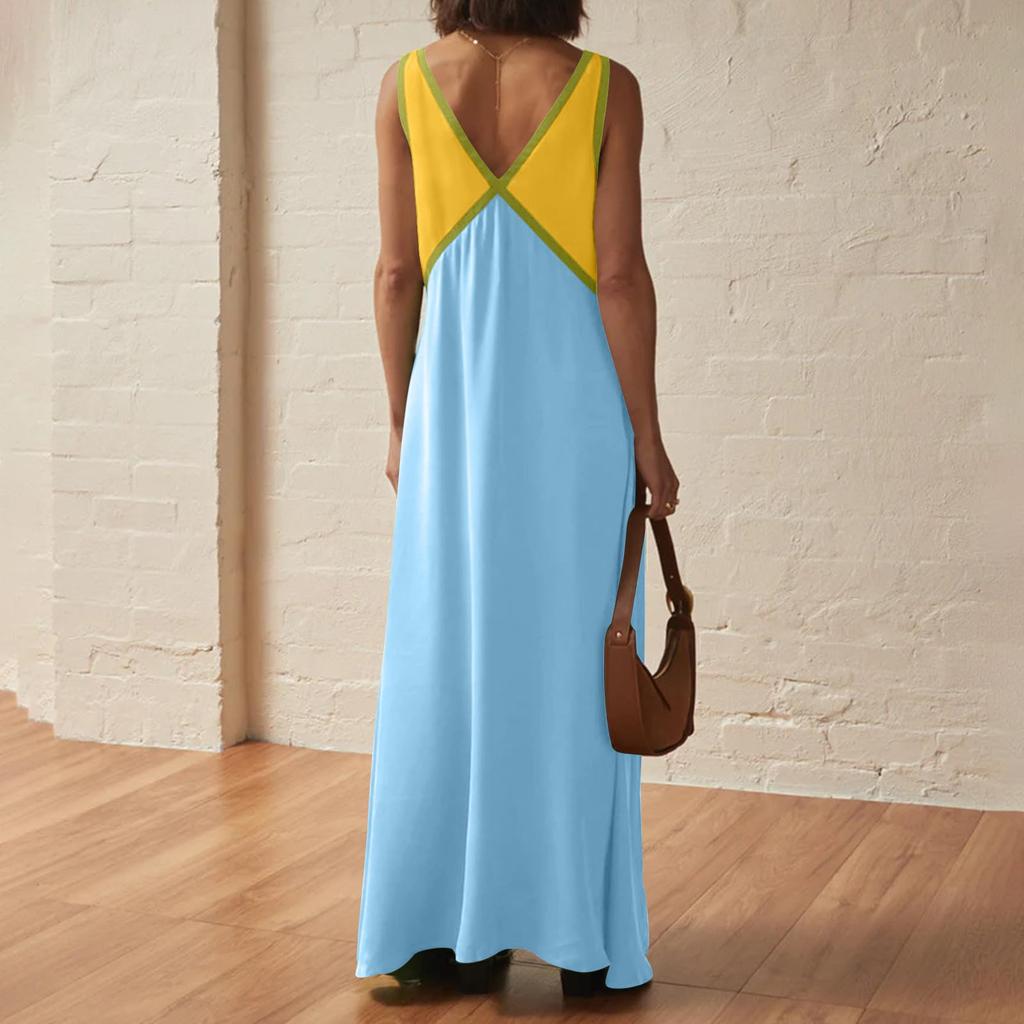 Women's Sleeveless Color Blocked Loose Dress