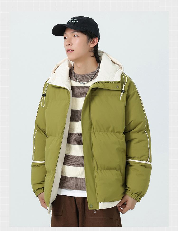 Winter couple hooded cotton-padded jacket new thickened casual loose flow warm cotton-padded jacket solid color versatile cotton-padded jacket