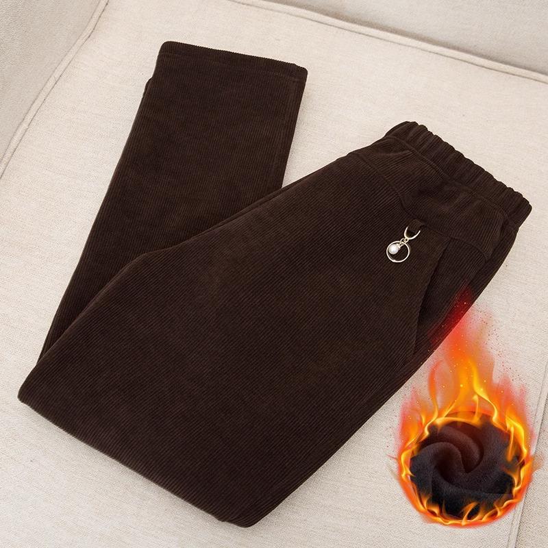 

Высококачественные вельветовые прямые брюки женские осенне-зимние оверсайз брюки для мамы флис толстые теплые повседневные брюки женские L кофейный