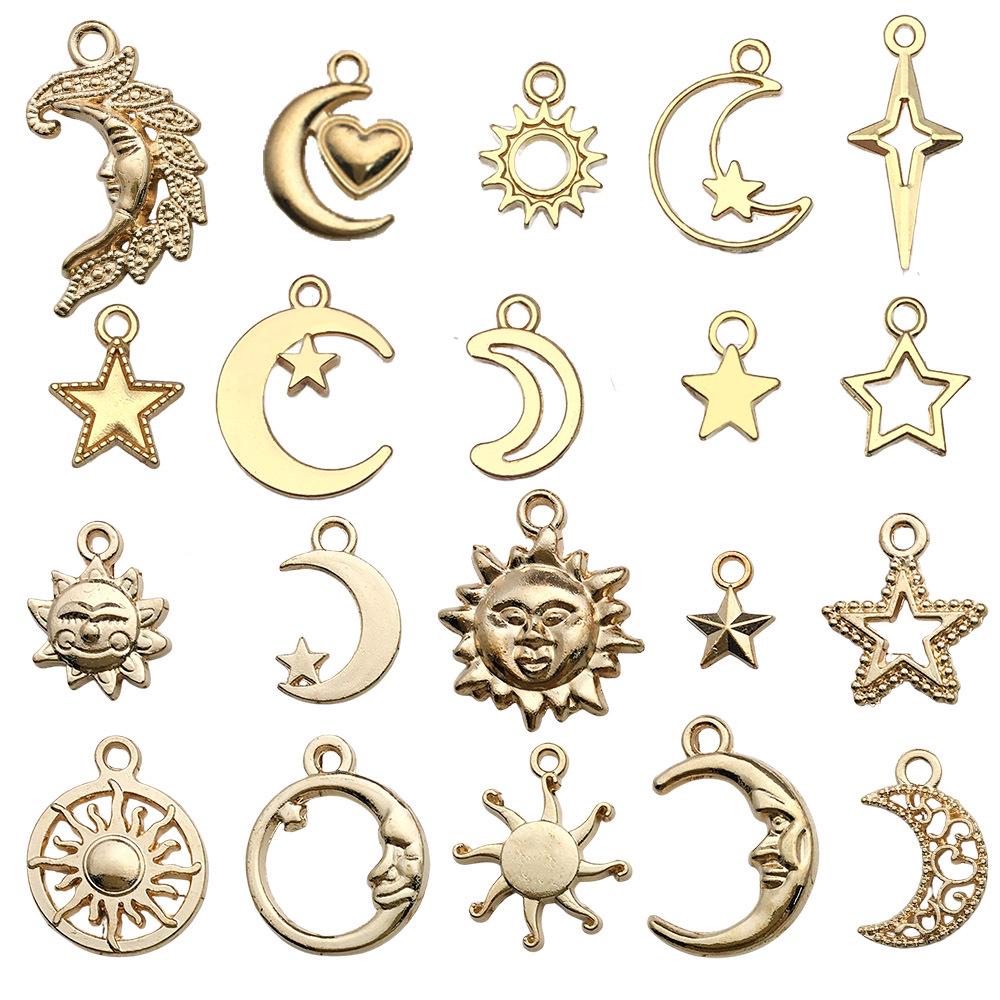 100-Piece Five-Color Alloy Sun, Moon, and Star Pendant Charms for DIY Jewelry