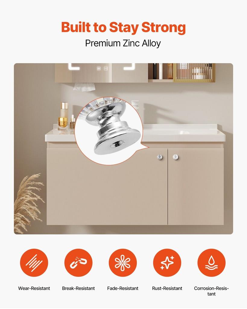 Cabinet Knobs, 12 Pack, 31 Mm Acrylic & Zinc Alloy Drawer Pulls Door Handles, Diamond Kitchen Solid Knobs Dresser Handles, Cupboard Hardware with