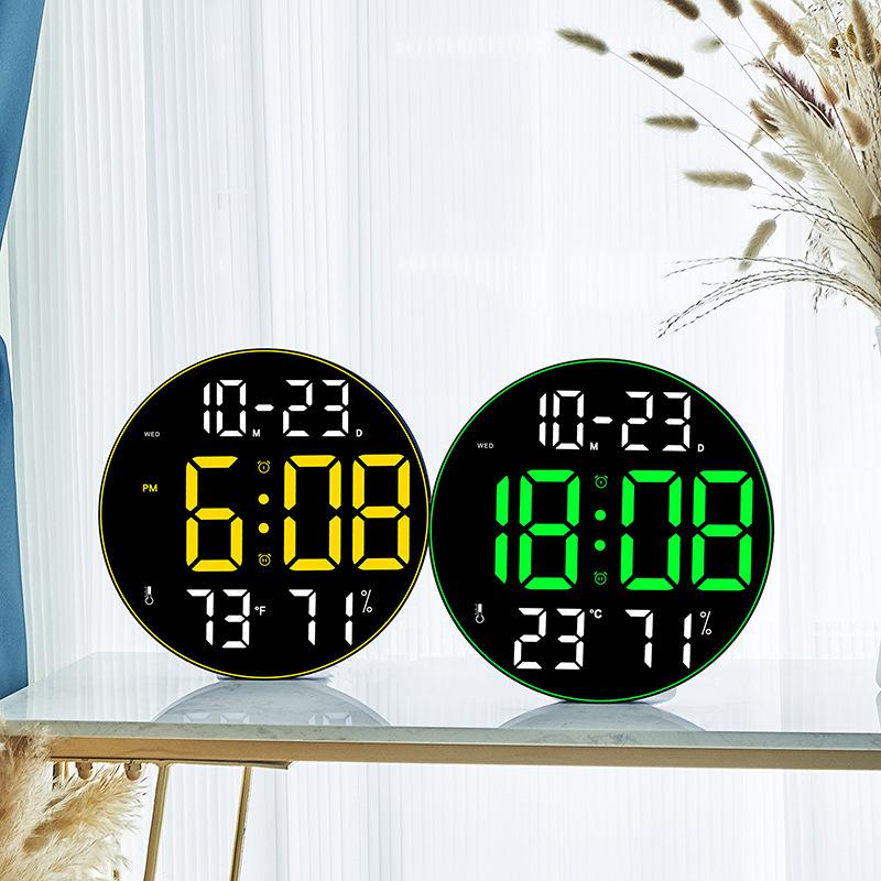 Colorful Ambient Light 12-inch Large Display Digital LED Wall Clock, Multifunctional Minimalist Clock for Living Room, 8011A