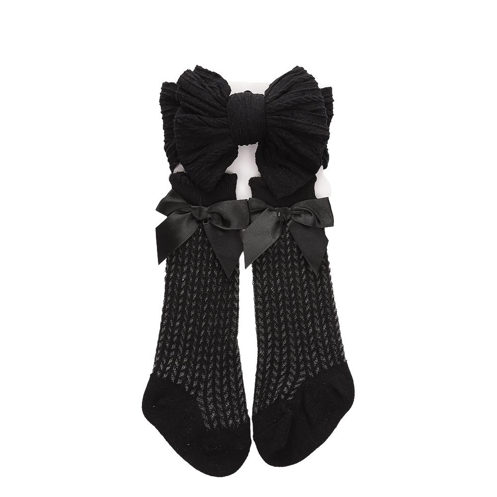 3Pcs/Set Baby Cable Knit Nylon Bows Headbands with Lace Eyelet Socks