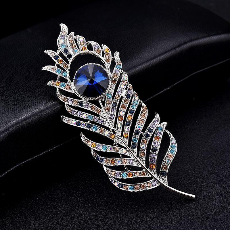 

Elegant socialite crystal peacock feather brooch - women s corsage pin with mixed color rhinestones
