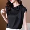 Black Chiffon Summer Blouse Women Sleeveless Bow Tie Slim Fit Casual Elegant Stylish Top