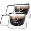 Tazza da caffè in vetro a doppia parete, resistente al calore, trasparente, da 200 ml, con manico, per cappuccino, latte, colazione, tè, acqua