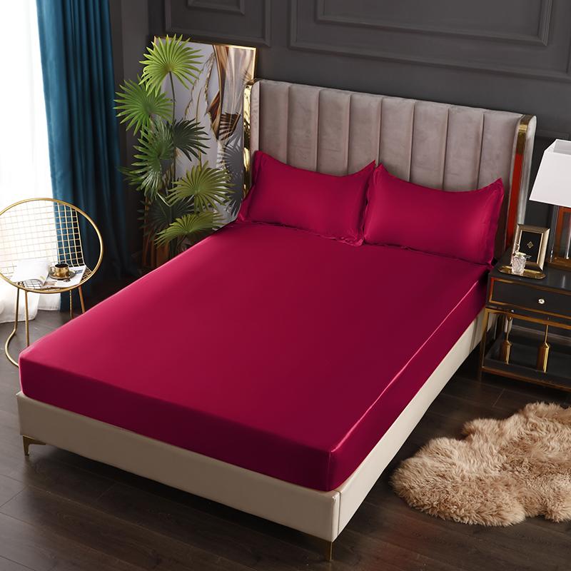 Satin Sheets Fitted Sheet Solid Color Rayon Mattress Cover Elastic Band Bed Sheet King 200x200 200x220 No Pillowcase Beddings
