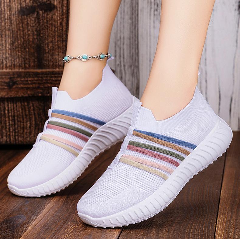 New Fashion Women Sneakers Mesh Breathable Sports Shoes Slip on Flat Anti-slip Woman Walking Shoes Casual Sneakers