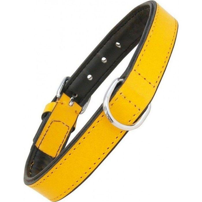 Collar - GLORIA - Fur Collar Padding - Yellow Leather - Adjustable - Medium Dog