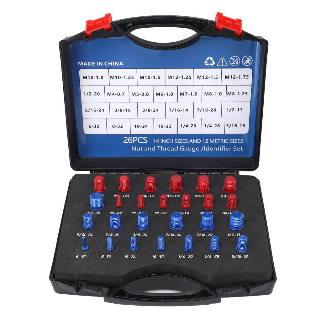 Mutter Schraube Gewindeprüfer 12 Metrisch 14 Zoll Mutter Schraube Messlehre mit Etui für engen Bereich Rot Blau