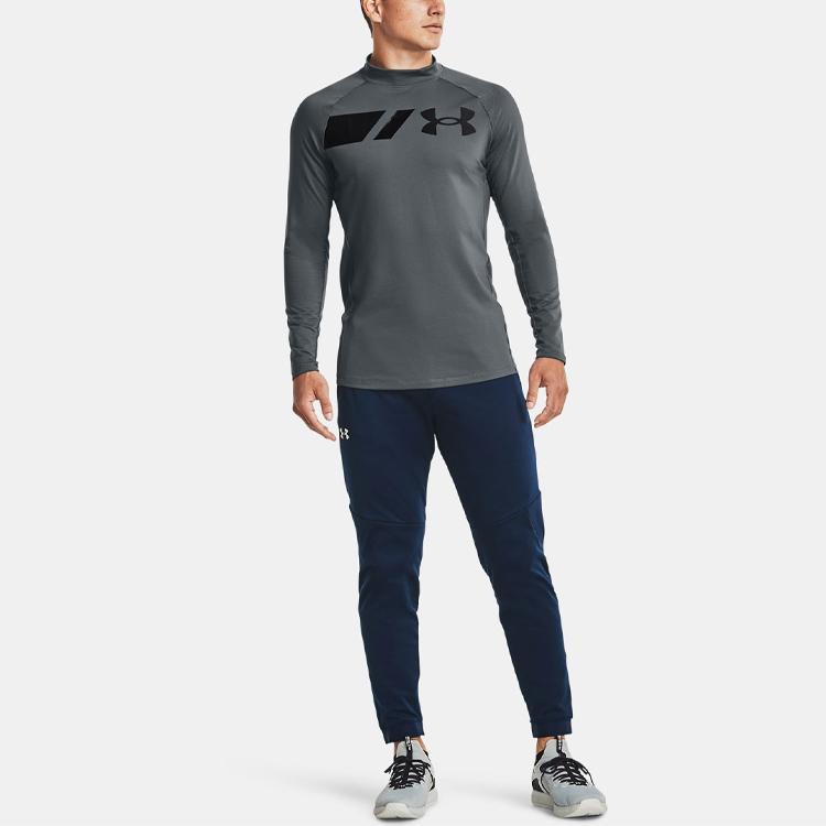 Under Armour Grid High Neck Long Sleeve Printed Logo Training Fitness Running Shirt Men tops Light-Asphalt-Gray 1357359-012