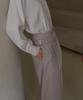 Moeoolleseu Wide Belted Wool Slacks-Oatmeal
