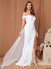 Abito da Sposa Bodycon a Sirena con Paillettes Monospalla con Spacco e Patchwork in Rete
