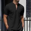 Men Stand Collar Shirt Short Sleeve Color Pullover Zipper Top with Solid Breathable Fitness Tee for Sports Travel Office