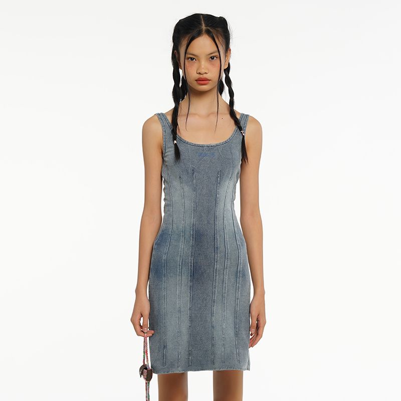 

DNT/Хань Хуохуо Мода Сделай старый ковбойский жилет Платье без рукавов Ретро Сексуальная Одежда для музыкального фестиваля Лето Light Blue S