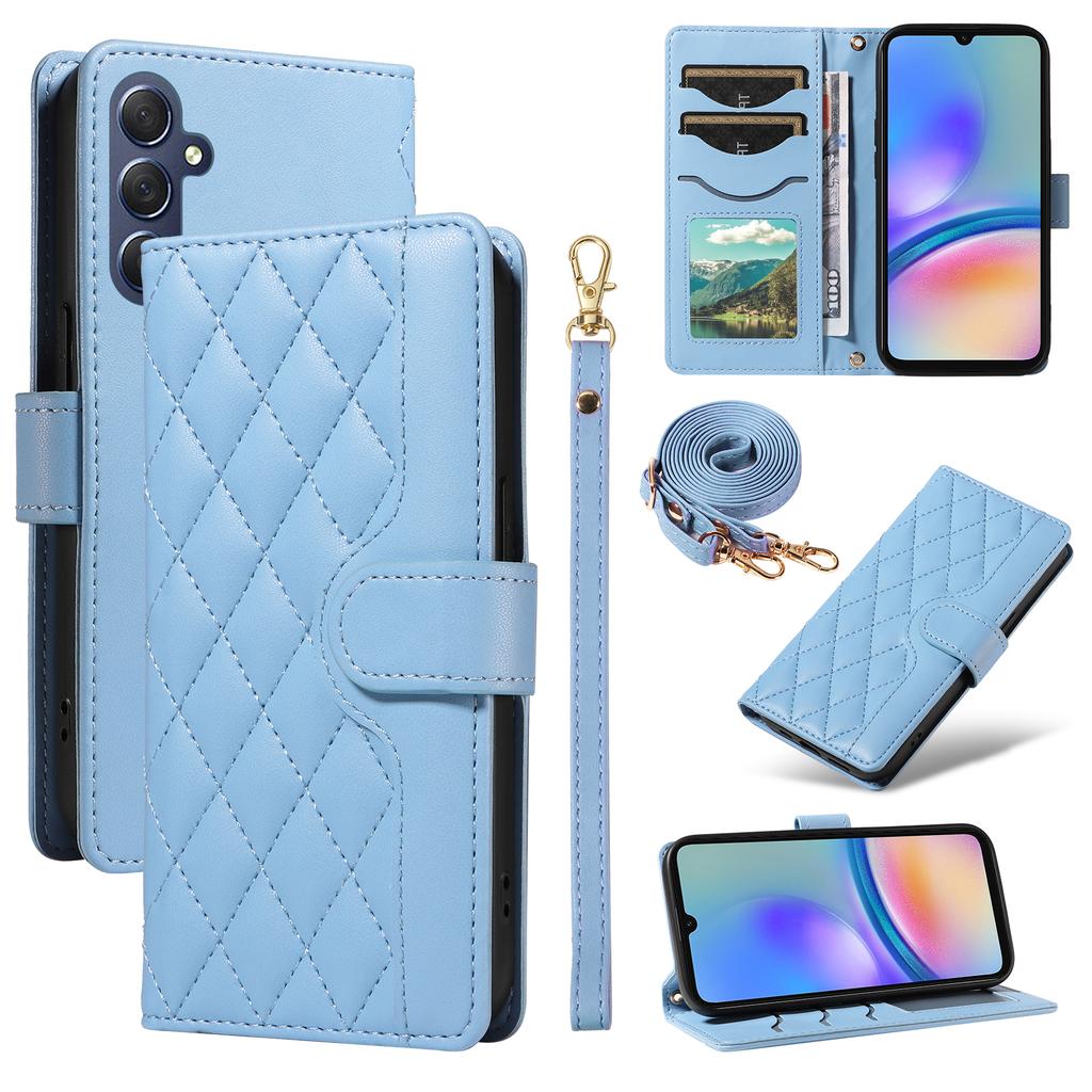 Husă tip portofel din piele rombică pentru Samsung Galaxy A05s 4G cu curea de umăr, curea de mână