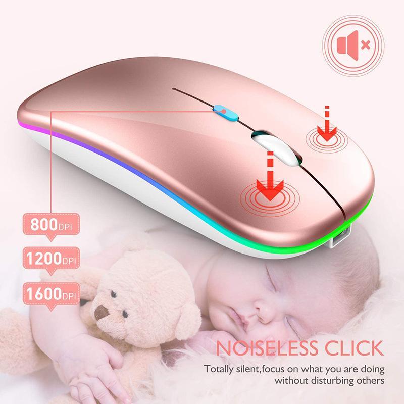 Wiederaufladbare kabellose Maus, Bluetooth 5.1-Maus mit 2,4 GHz USB 1600 DPI, Maus für Computer, Laptop, Tablet, PC, MacBook, Gaming-Maus