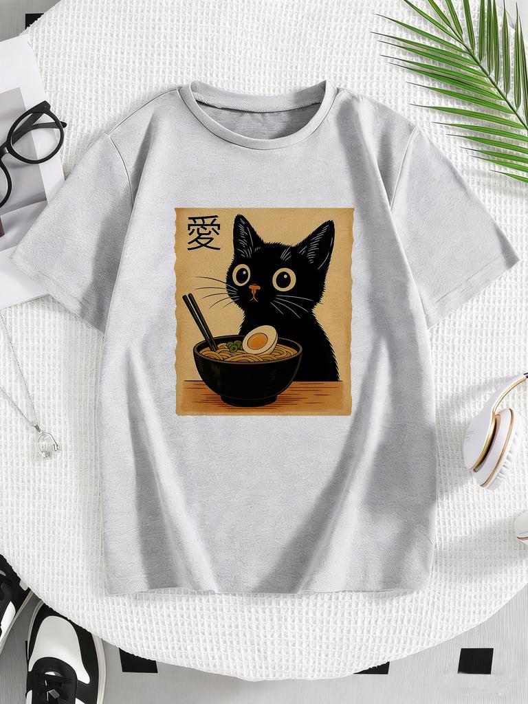 Retro Cat Kawaii Design Oil Print T Shirts Kids Childrens Tshirt Casual Boys Girls Summer Spring Casual Top Tee