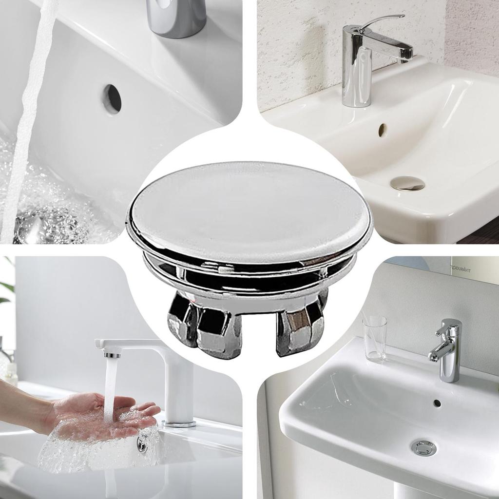 Bathroom Overflow Drain Cover, Round Basin Trim Drain Cap Cover, 22-24mm Sturdy Double Layer Overflow Cover Insert In Hole