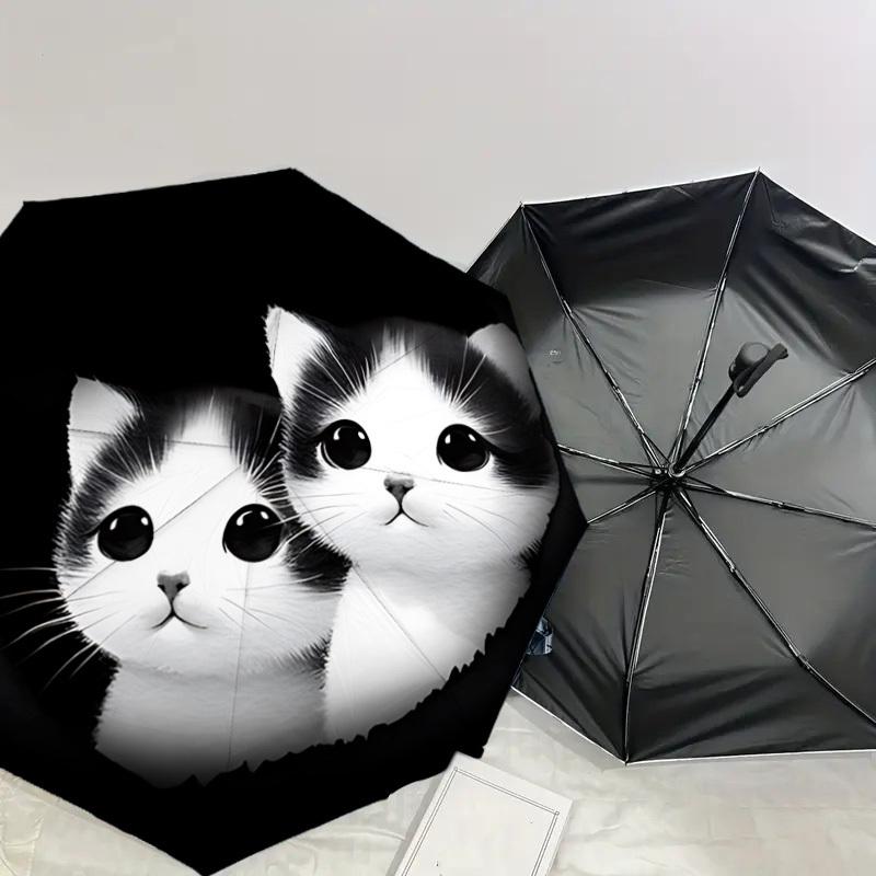 Adorable Kitten Print Umbrella   Automatic Opening & Closing, Outdoor Protection, Lightweight and Durable Travel Accessory 128