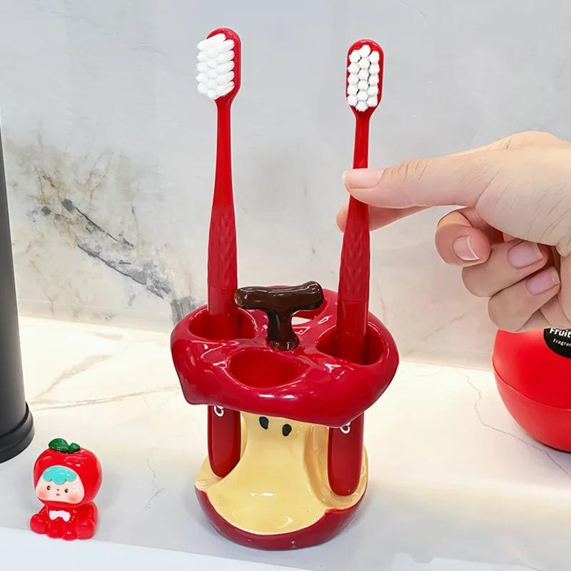 Ins Apple Toothbrush Holder Makeup Brush Storage Rack Ceramic Toothbrush Stand Household Bathroom Bathroom Accessories
