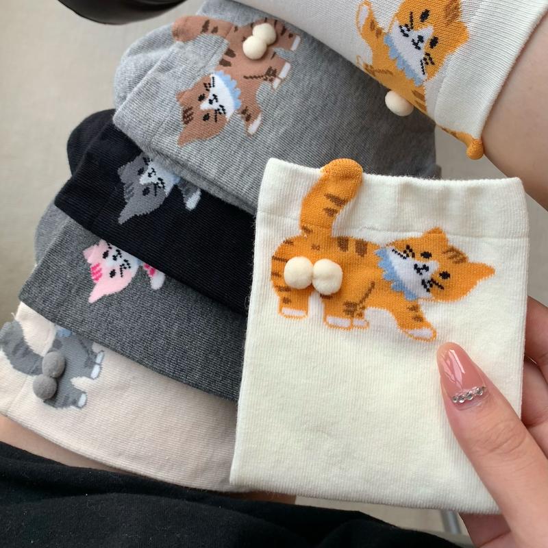 Niedliche Katzen-Ei-Socken Lustige Wadenlange Warme Socken Für Damen 3D-Katzendesign Winter Gemütliche Socken