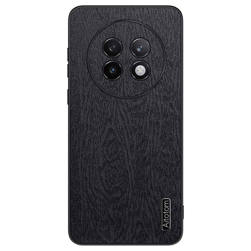 

For Realme 13 Pro Ultra 5G Case Wood Texture PU Leather Coated PC+TPU Phone Cover Black