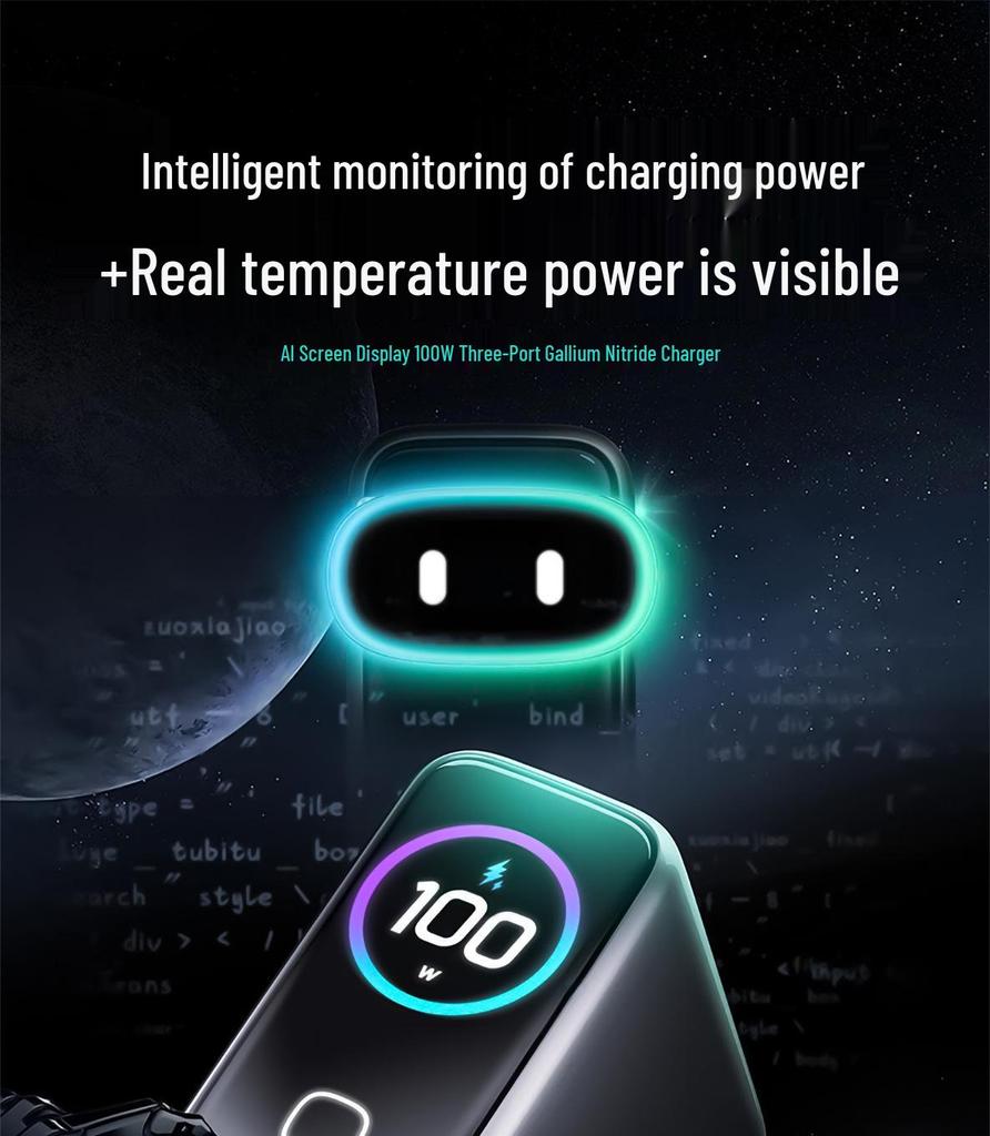 AI 100W Gallium Nitride Multi-Port Fast Charger for Laptops, Tablets, and Phones