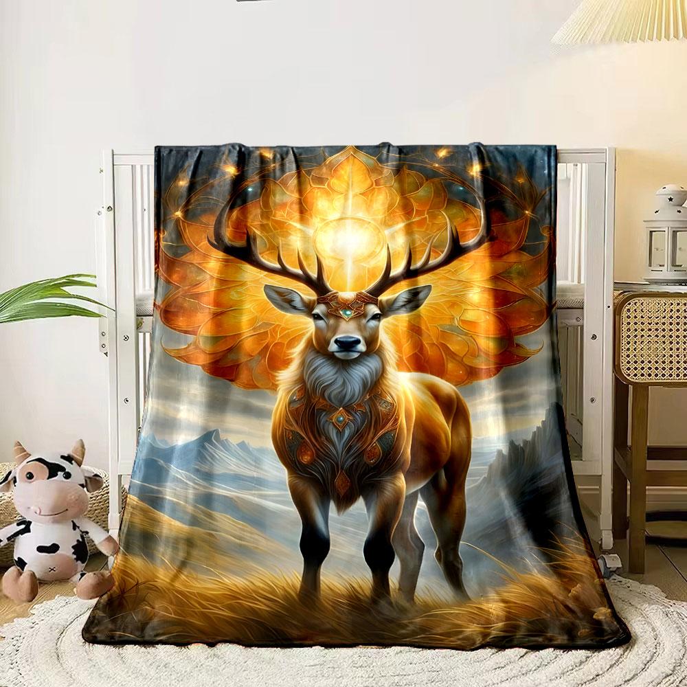 Mythical Glowing Deer Blanket Bedroom Blanket for Livingroom Couch Lunch Break Soft Throw for Friend's Festival Gift
