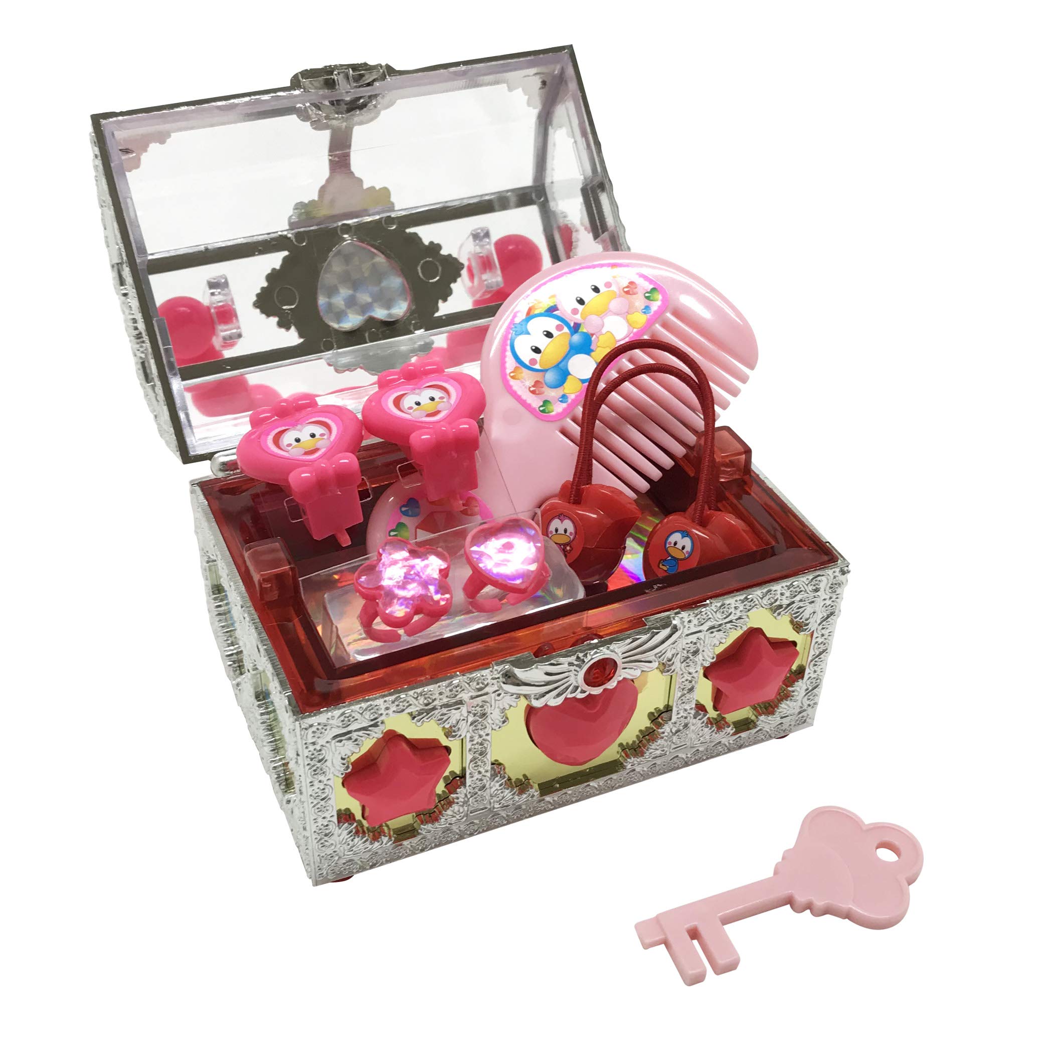 

Sparkling Jewelry Box with Sound and Lock, Toy, Illuminates, Holds Earrings, Hair Ties, Rings, and Hair Comb, Cute for Girls (1 pc)