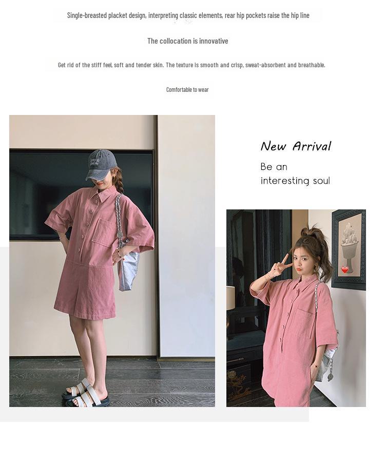 2025 Pink Short-Sleeve Summer Overalls - Women's Korean Style Slim Fit