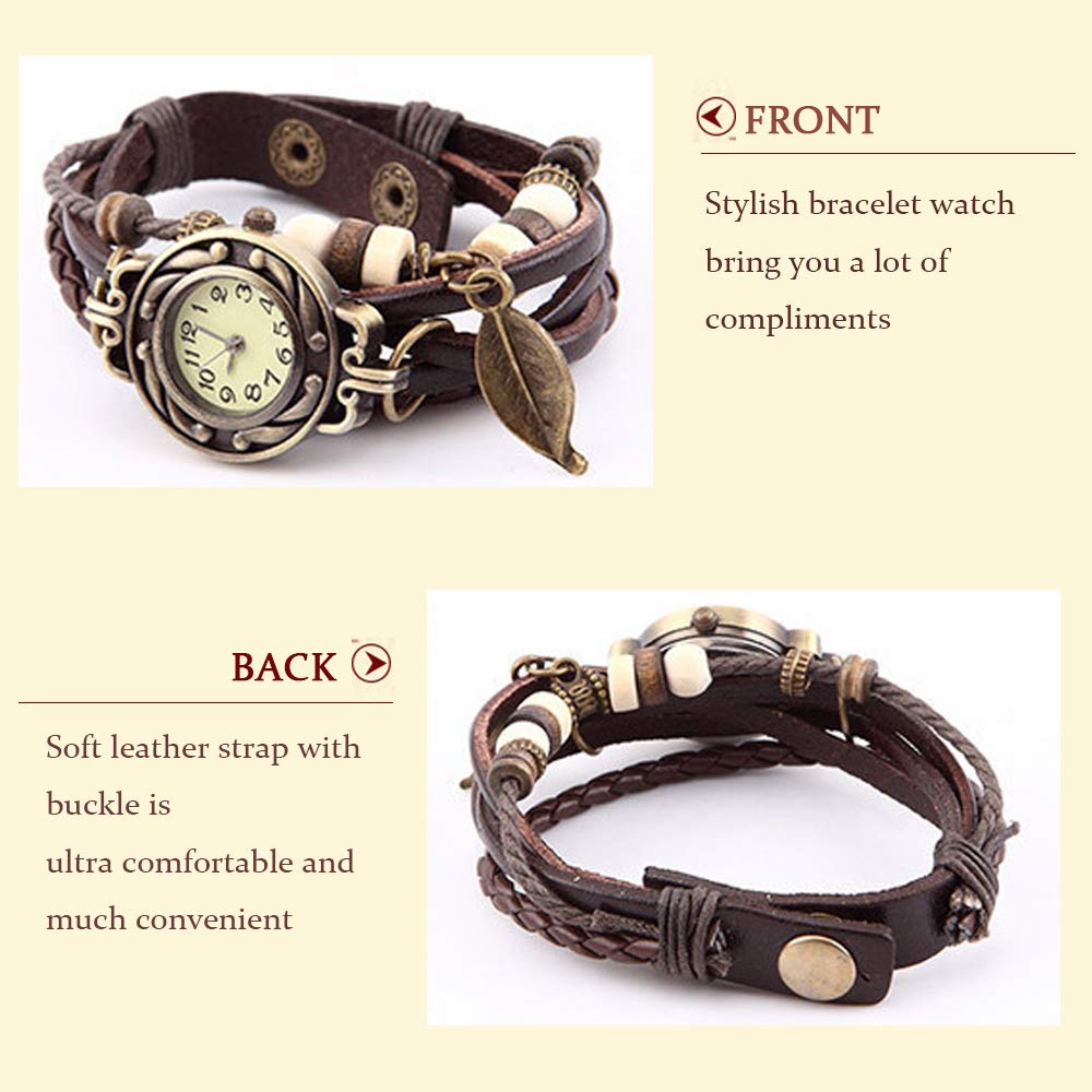 JewelryWe Watch Bracelet Leather Watch Antique Style Braided