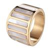 Women's High-End French Retro 14K Gold-Plated Titanium Steel Ring with Mother-of-Pearl Stripes