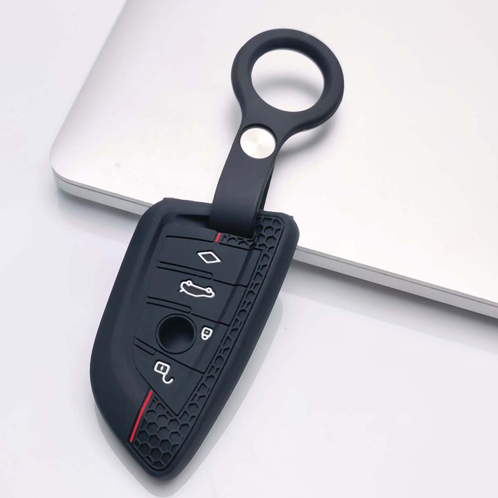 Silicone Key Fob Cover keychain Compatible with BMW 1 2 3 4 5 6 7 Series X1 X2 X3 X4 X5 X6 X7 M Series Smart Keyless Soft Grip Texture