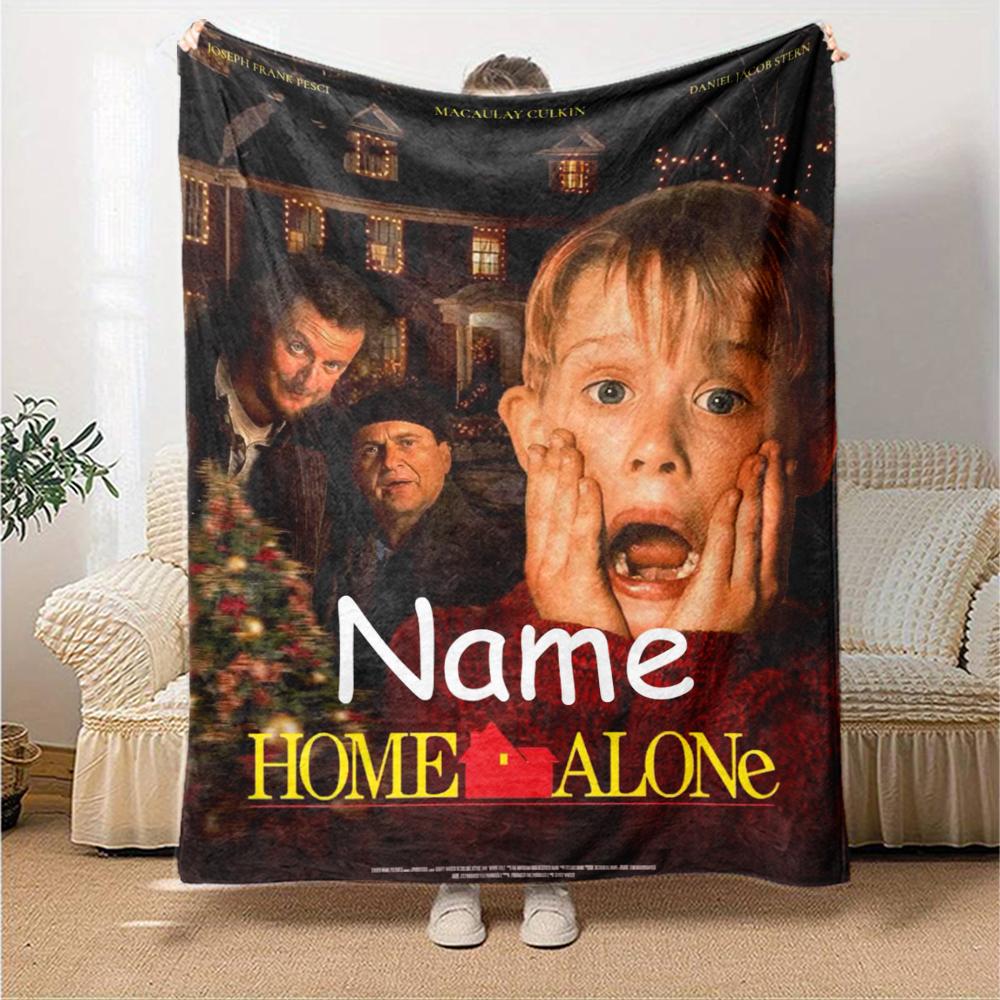 Custom Name Home Alone Theme Printed Blanket Perfect For Couch Bed Travel Outdoor Use Machine Washable Cozy Durable