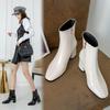 2025 British Style Patent Leather Chunky Heel Ankle Boots with Side Zipper