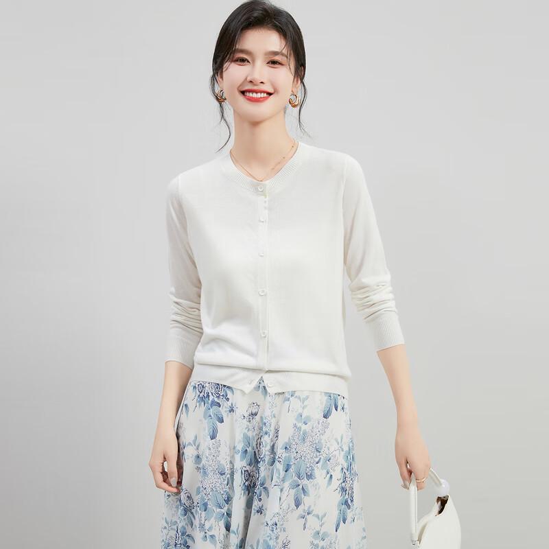 Jinjv Damen Rundhals Strickjacke aus Seidenmischung